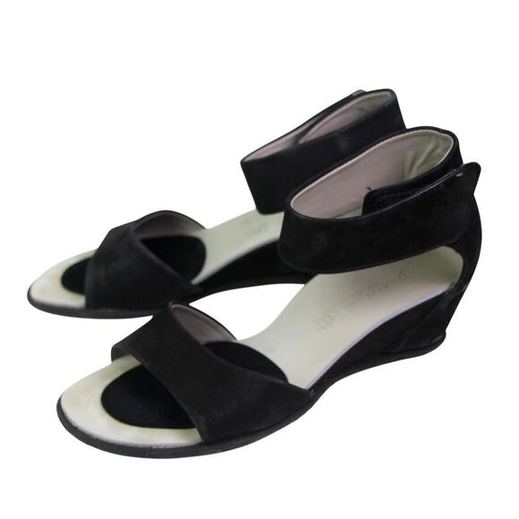 Paul Green BLACK GENUINE LEATHER OPEN TOE WEDGE SLINGBACK SANDALS SHOES Sz 7.5B - Picture 4 of 10